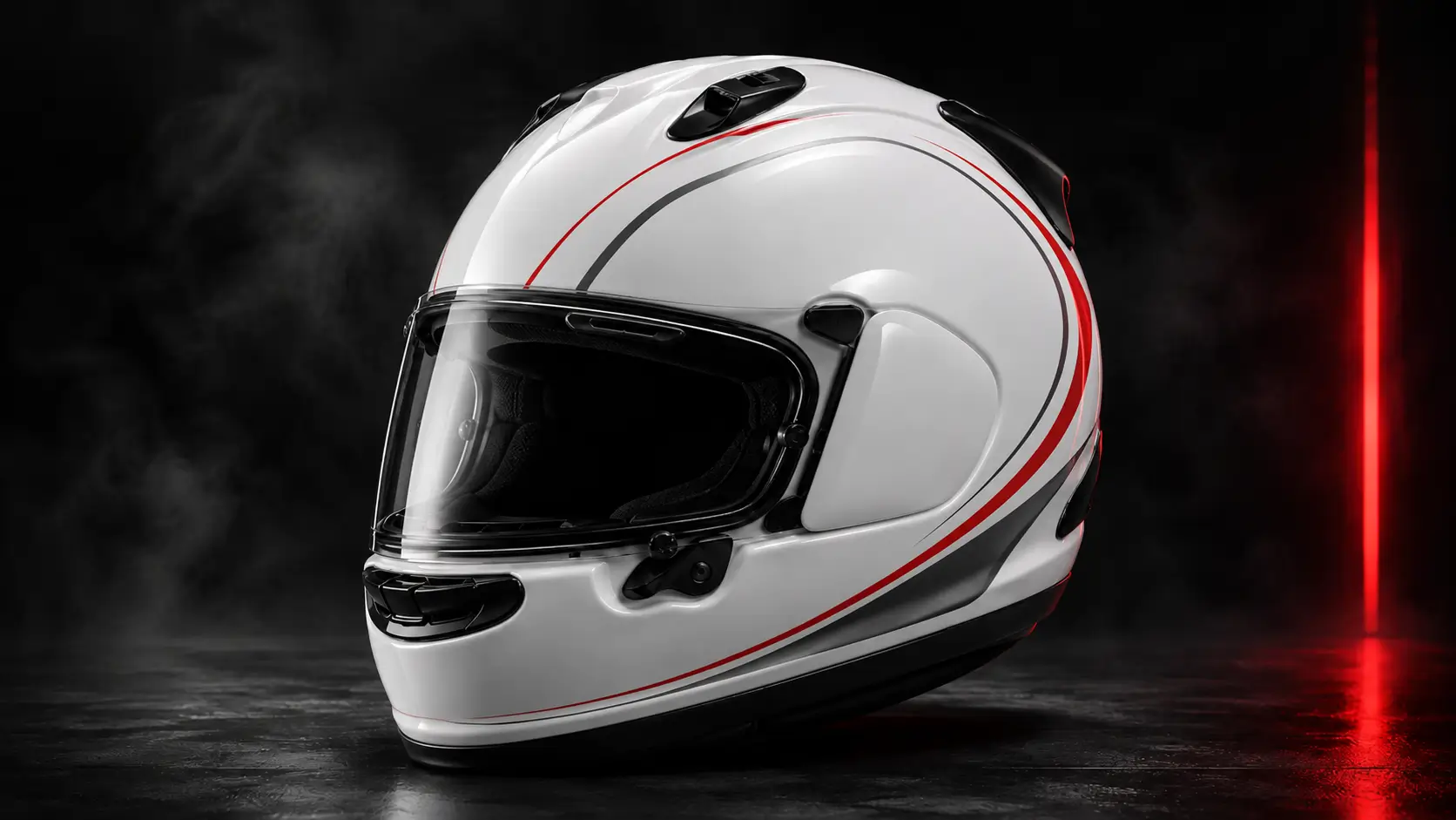 Base de casque blanche avec filets rouges et noirs