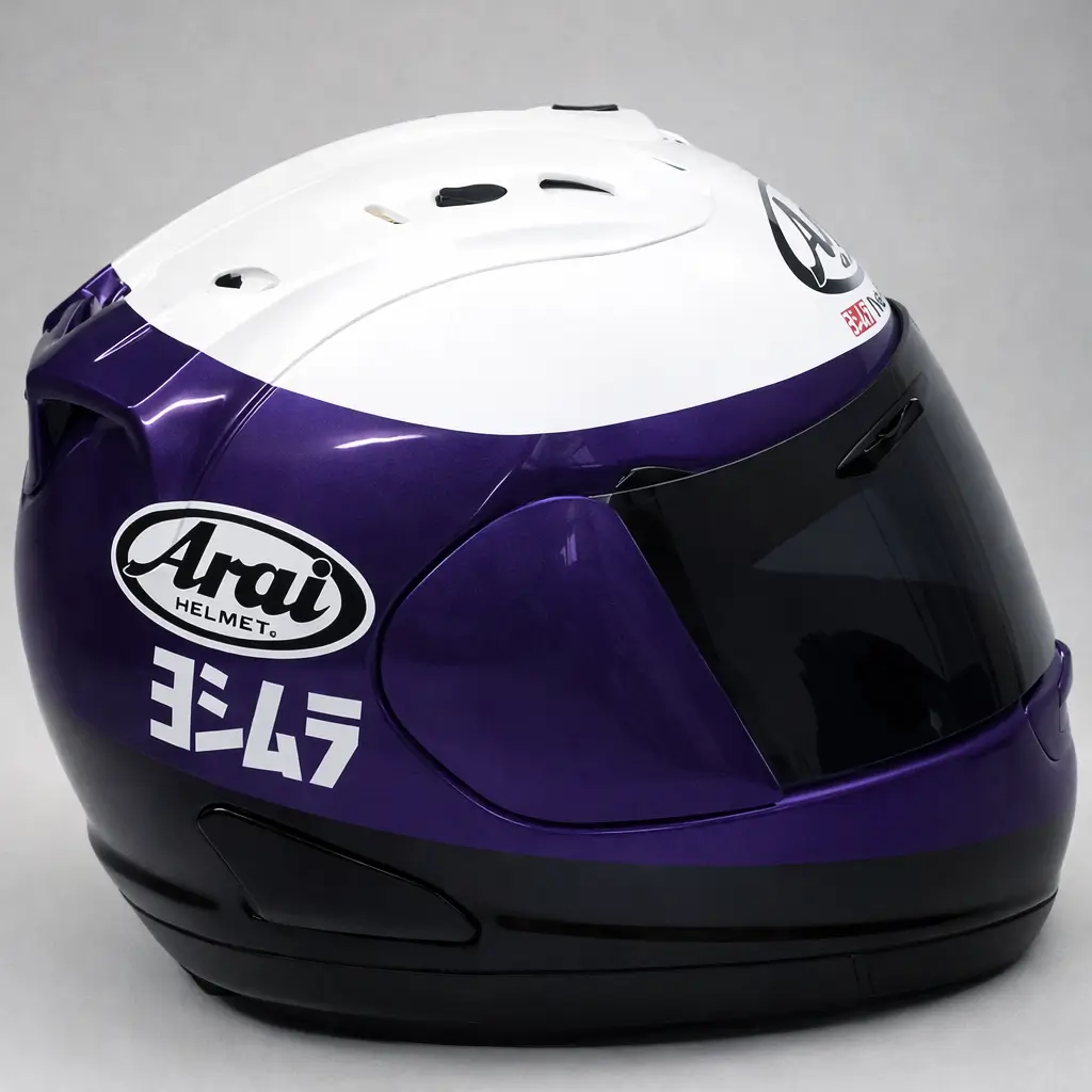 Casque Arai violet personnalisé aux couleurs Yoshimura