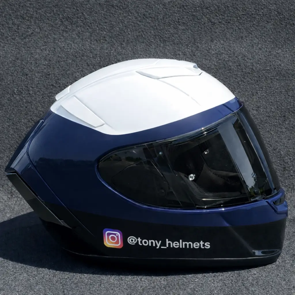 Casque bleu marine et blanc personnalisé